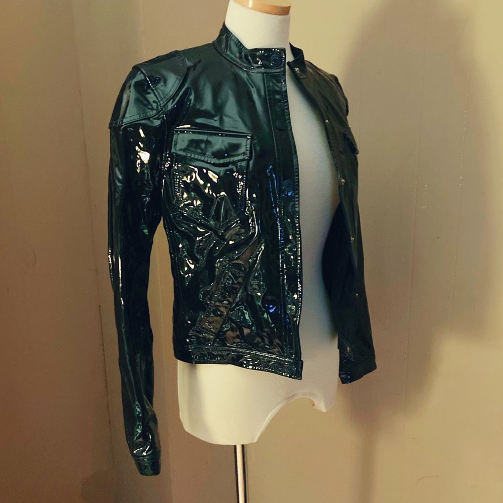 Ralph Lauren Black Label ‘Kathleen’ Patent Leather Calfskin Jacket Navy, Medium